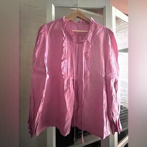Dazy Pink Ruffle Tie-Neck Blouse